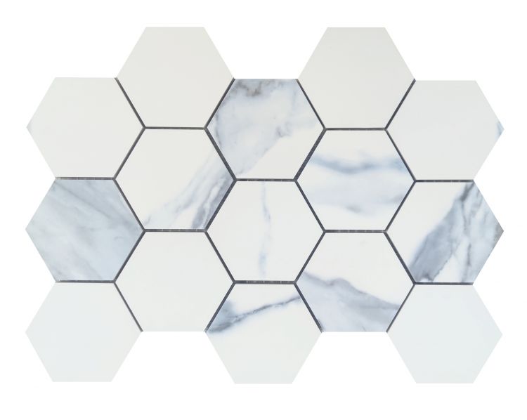 Calacatta Blue Matte Hexagon Mosaic 3 x 3 9 x 12